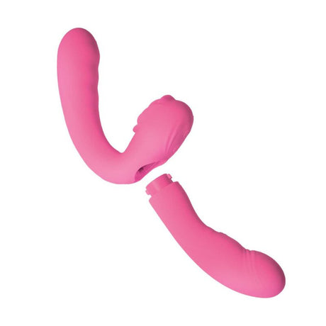 Desire Two Piece Dual Vibrator Pink shown in flexible design for customizable stimulation and partner play.