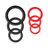 Silicone Ring Pack Red & Black 6 Pc Cockrings includes red and black silicone rings for enhanced pleasure and comfort.