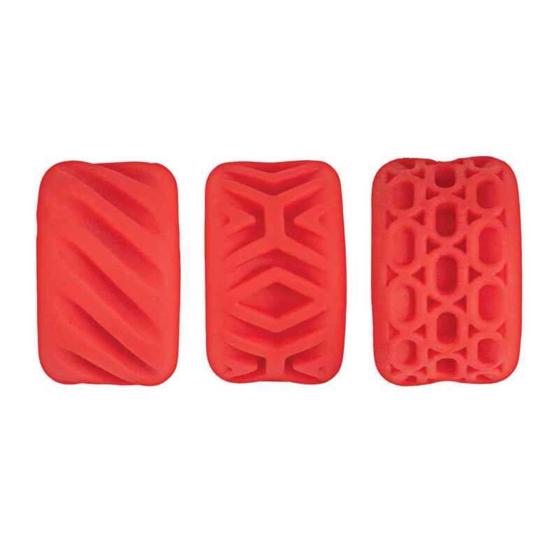 Super Stretchy Stroker Rings 3 Pack Red featuring three different textured silicone rings.