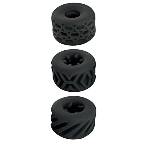 Super Stretchy Stroker Rings Black - set of three textured silicone rings for versatile pleasure.