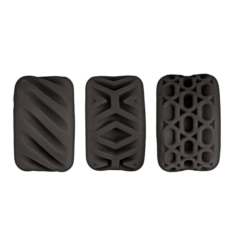 Super Stretchy Stroker Rings Black set of three textured silicone rings for pleasure collection.