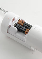 Pump Worx Mega-Vac Power Pump Penis Enlargement White battery compartment with AA batteries installed.