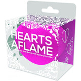 Hearts Aflame Erotic Lovers Bath Bomb packaging showcasing a scented bath bomb with mystery toy-vibe for couples.