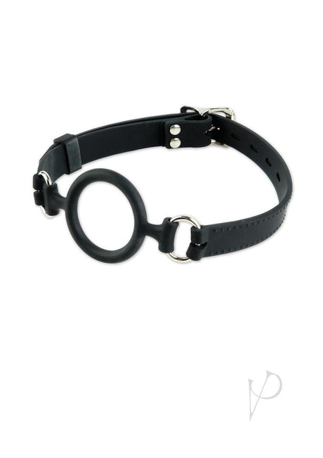 Fetish Fantasy Extreme Silicone O-Ring Gag 1.5 inch Black featuring adjustable strap and sturdy O-ring design.