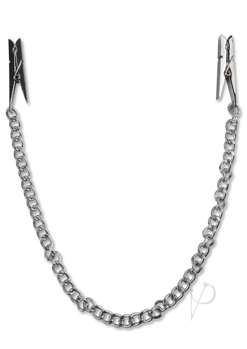 Fetish Fantasy Series Nipple Chain Clamps Silver with silver-toned chain and clamps for intimate play.