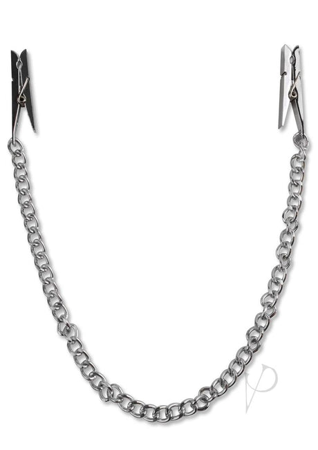 Fetish Fantasy Series Nipple Chain Clamps Silver with silver-toned chain and clamps for intimate play.