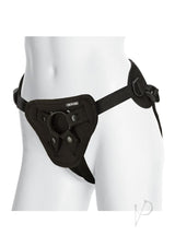 Vac-U-Lock Platinum Supreme Harness Black showcased on a mannequin emphasizing its adjustable straps and secure fit.