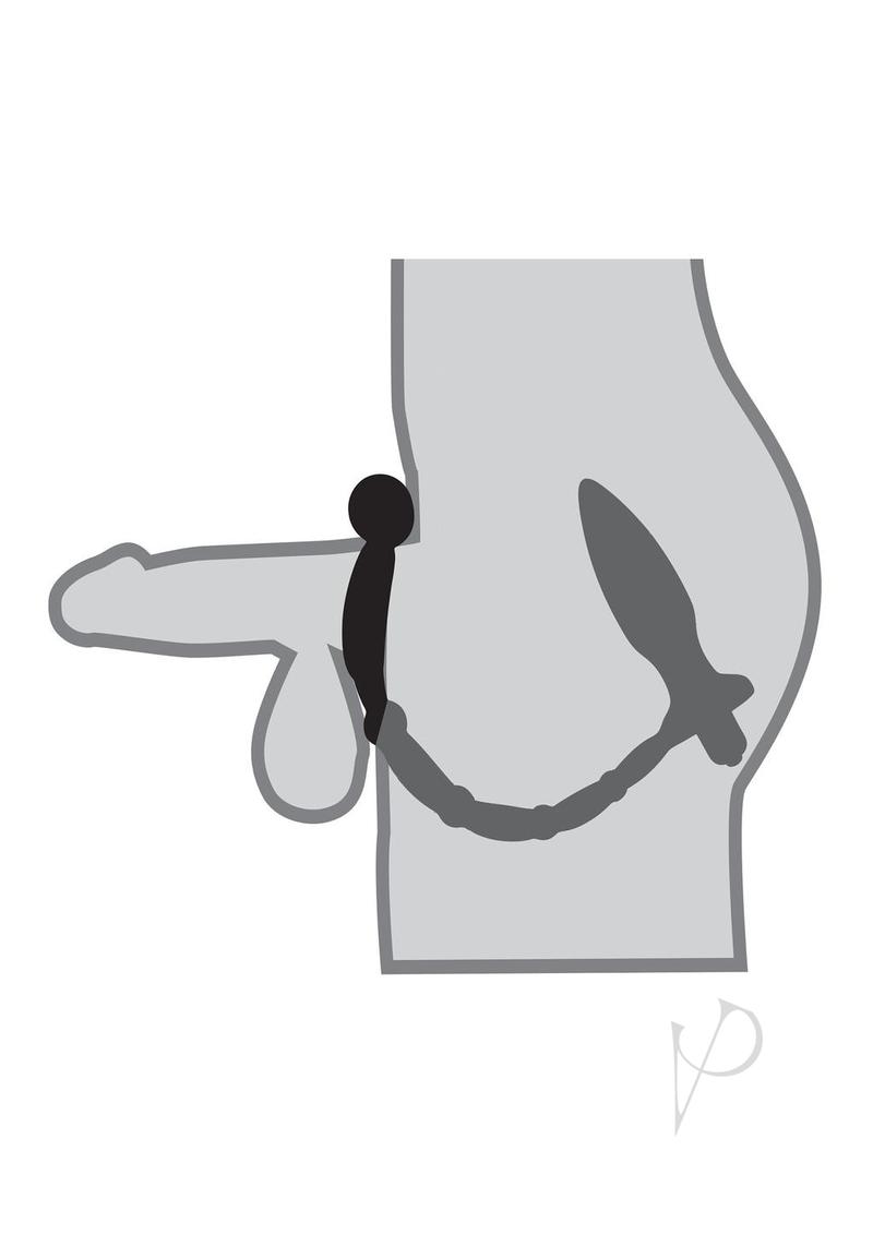 Anal Fantasy Ass Kicker Vibrating Plug with Cock Ring Black illustration showing its design for maximum stimulation.