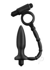 Anal Fantasy Ass Kicker Vibrating Plug with Cock Ring Black for dual stimulation and enhanced performance.