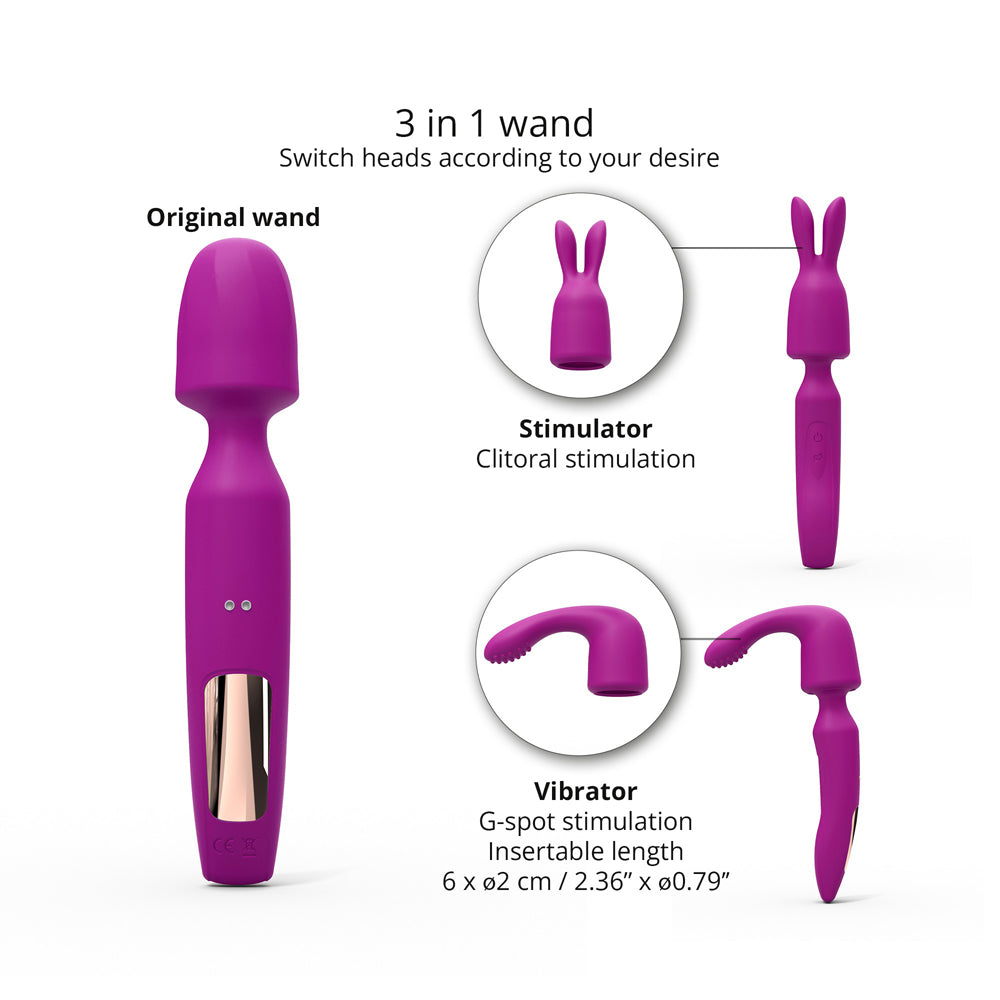 Love To Love R-evolution Sweet Orchid Wand features interchangeable heads for versatile stimulation options.