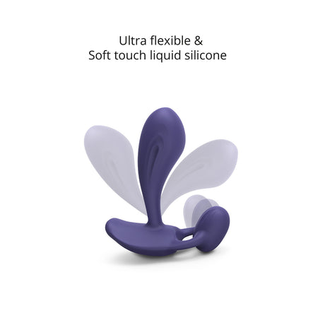 Love To Love Witty Prostate Vibrator Midnight Indigo showcasing ultra flexible design and soft touch liquid silicone.