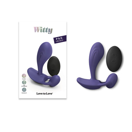 Love To Love Witty Prostate Vibrator Midnight Indigo with remote control on white background