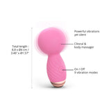 Love To Love Itsy Bitsy Pink Passion Mini Vibrator showing powerful vibrations, clitoral stimulator and 9 modes.