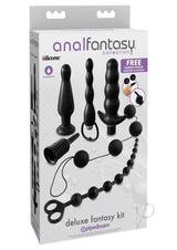 Anal Fantasy Collection Silicone Deluxe Fantasy Kit Black including multiple versatile pieces and waterproof features.