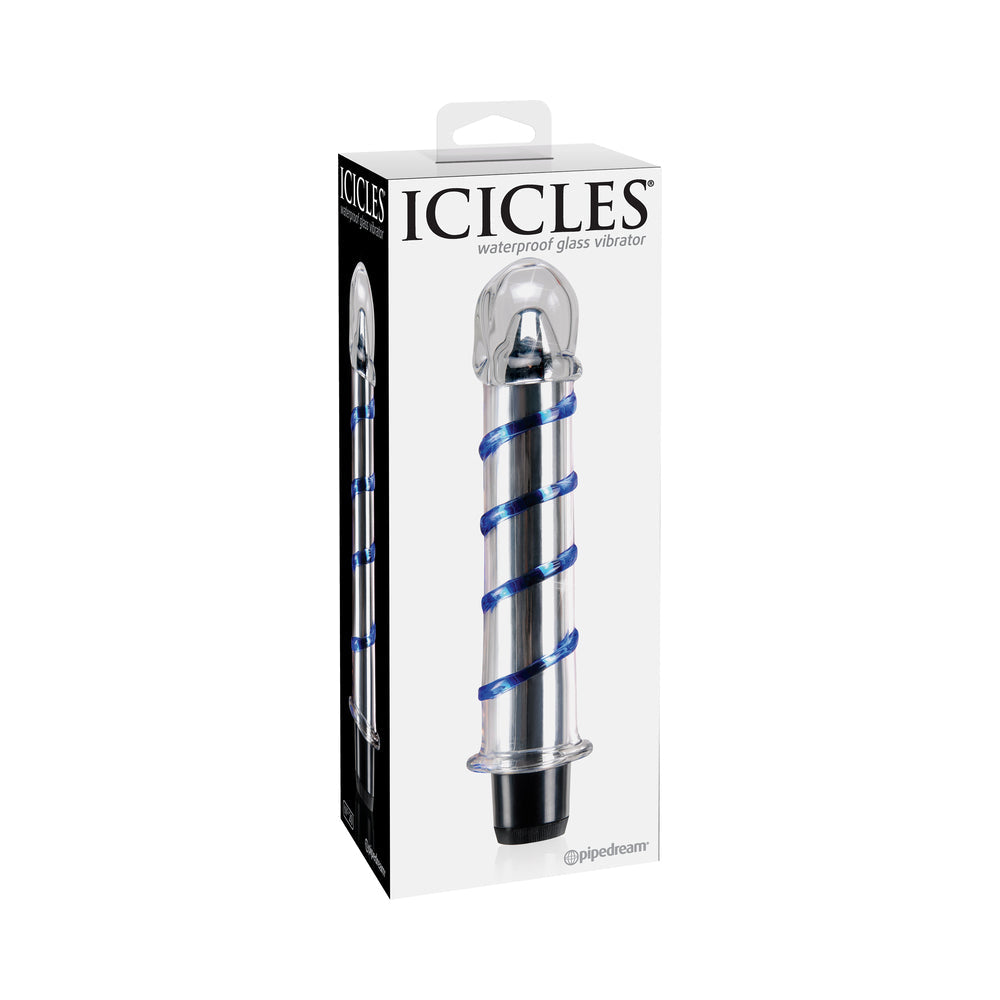 Icicles No. 20 Ribbed Vibrating 7.5 inches Glass Dildo Blue/Clear