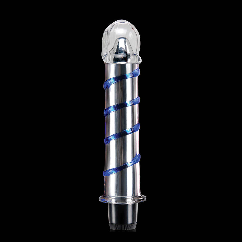 Icicles No. 20 Ribbed Vibrating 7.5 inches Glass Dildo Blue/Clear