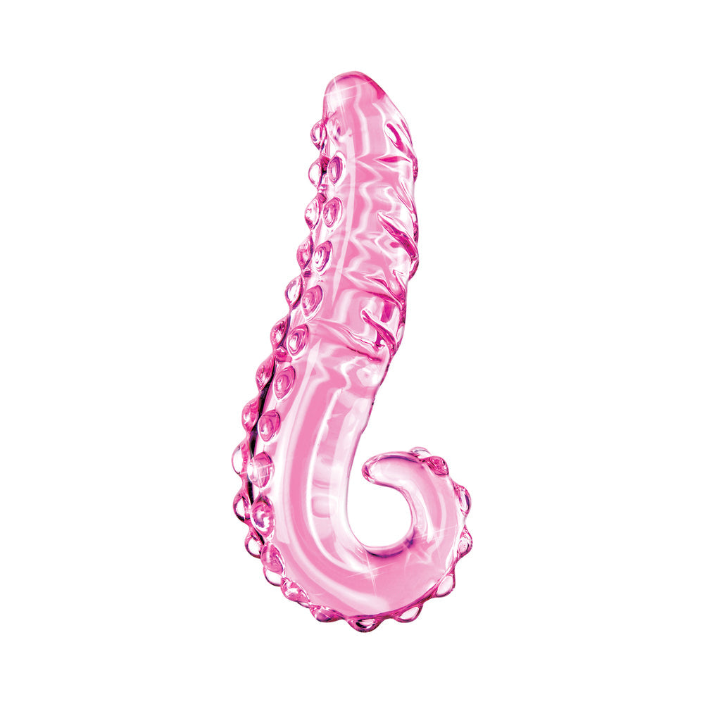 Icicles No. 24 Curved Textured 6 inches Glass Dildo With Handle Pink