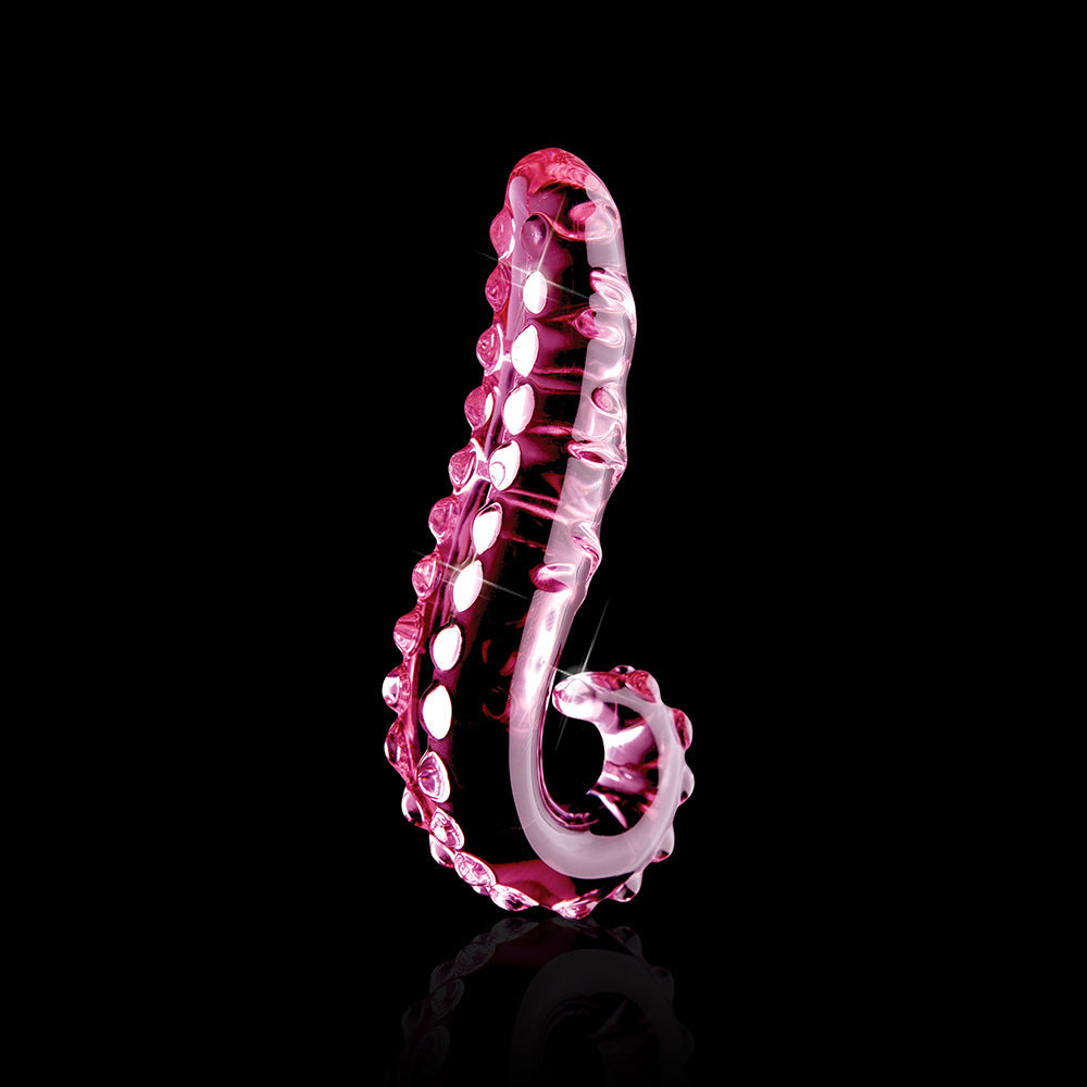 Icicles No. 24 Curved Textured 6 inches Glass Dildo With Handle Pink