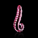 Icicles No. 24 Curved Textured 6 inches Glass Dildo With Handle Pink