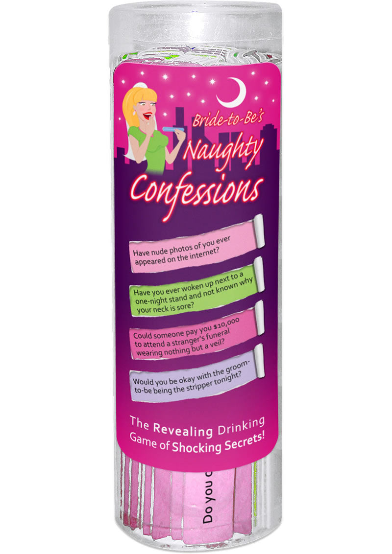 Kheper Games Bride-To-Be's Naughty Confessions Game package featuring provocative questions for bachelorette party fun.