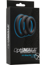 OptiMALE 3 C-Ring Set Silicone Cock Ring Thick Slate packaging featuring three silicone rings.