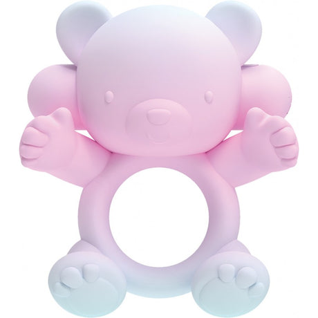 Wet Dreams Bear Hug Vibrating Cock Ring Pink designed for couples, made from body-safe silicone with a bear shape.
