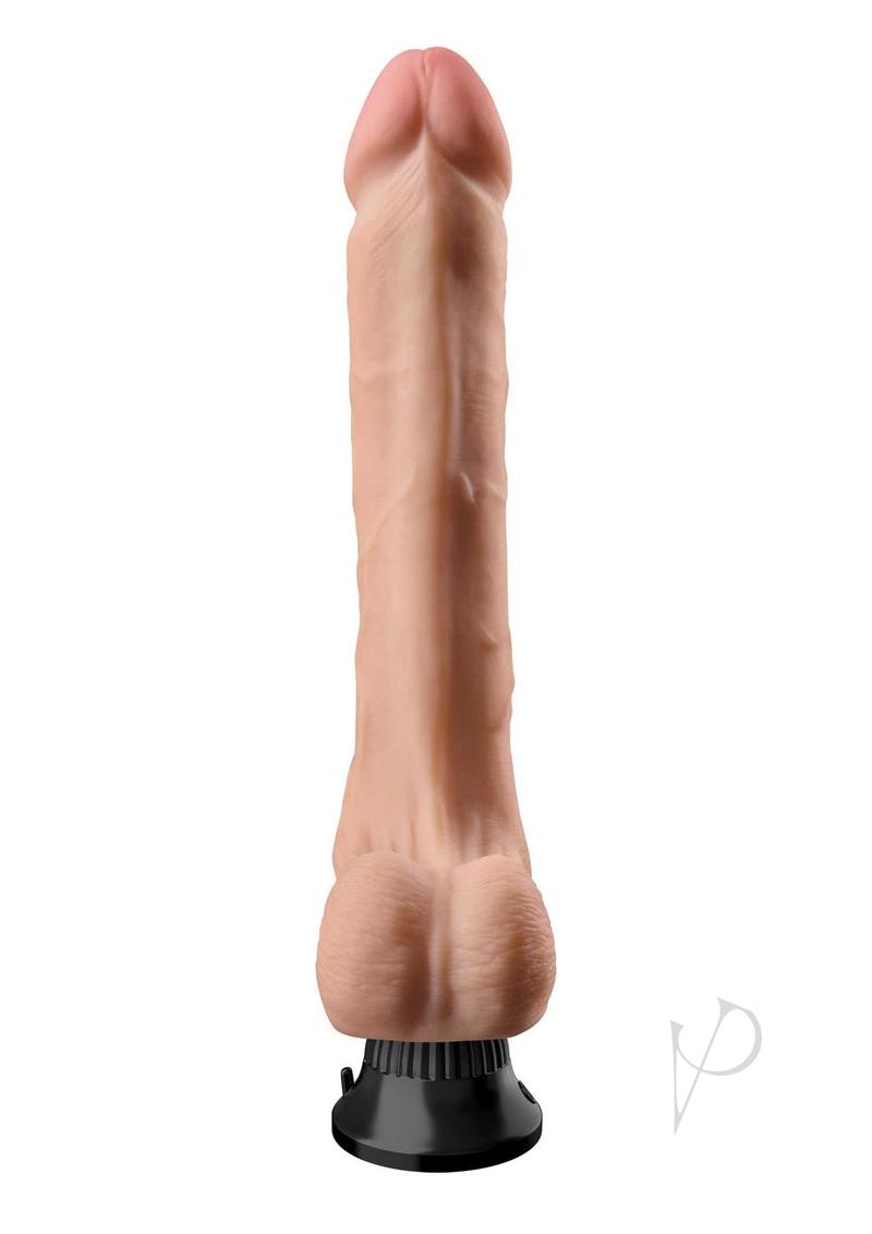 Real Feel Deluxe No 12 Wallbanger Vibrating Dildo Vanilla with lifelike detail and suction base for versatile use.