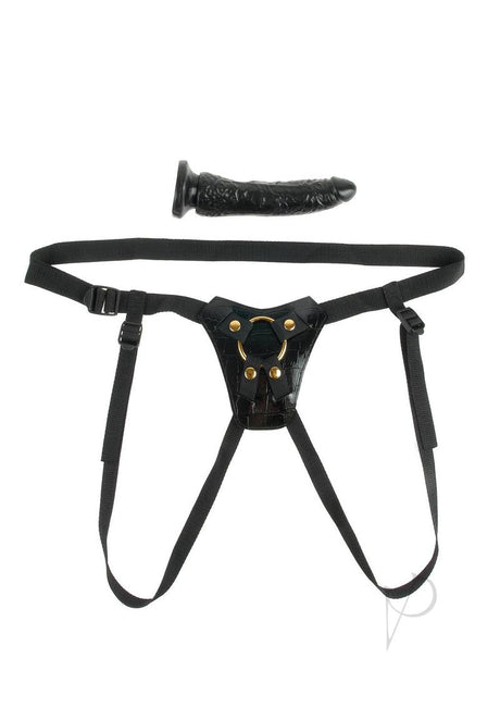 Fetish Fantasy Gold Designer Strap-On 7 inch Black Gold with adjustable harness and dildo.