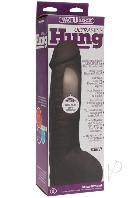 Vac-U-Lock Ultraskyn Hung Dildo Black packaging showcasing its lifelike design and dual-density features.