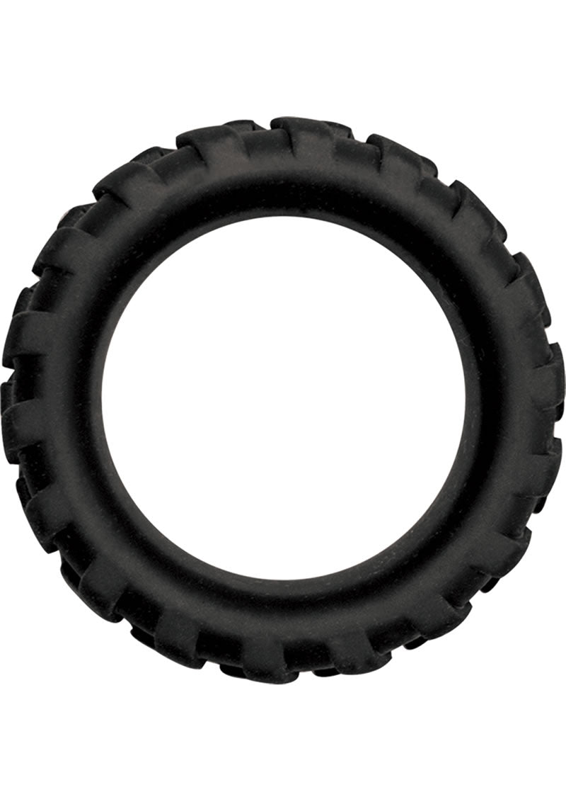 Mack Tuff X Large Tire Silicone Cock Ring Black designed for enhanced pleasure and performance, featuring a durable tire-tread profile.