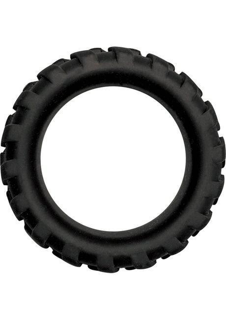 Mack Tuff X Large Tire Silicone Cock Ring Black designed for enhanced pleasure and performance, featuring a durable tire-tread profile.
