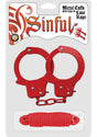 Sinful Metal Cuffs with Keys and Love Rope Red two-piece restraint set in eye-catching red.