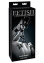 Fetish Fantasy Series Cumfy Hogtie Adjustable Black packaging with cuffs and central connector for bondage play.
