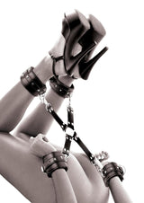 Fetish Fantasy Series Cumfy Hogtie Adjustable Black with stylish high heels and strong cuffs.