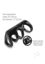 Fantasy X-Tensions Vibrating Power Cage 3.5 inch Black with measurements and waterproof micro bullet included.