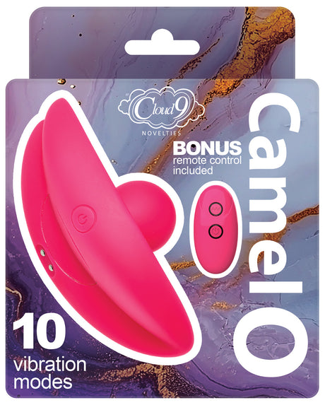 Cloud 9 Camel Toe Shaped Vibrator With Remote packaging showing bonus remote control and 10 vibration modes.