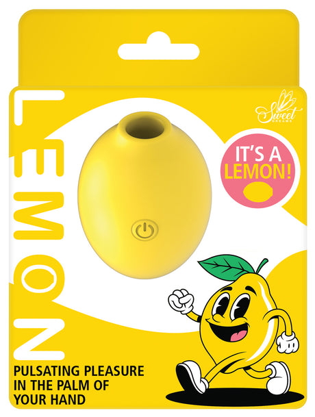 Lemon Air Suction Clitoral Massager packaging with playful lemon character and features highlighted.