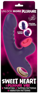 Sweet Heart Thrusting Tapping Vibrator packaging showcasing its sleek design, thrusting modes, and tapping patterns.