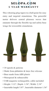 Selopa The Private Vibrating Silicone Anal Plug Green showcasing tapered design for targeted stimulation and pleasure.