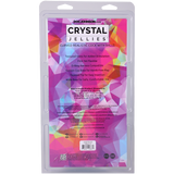 Crystal Jellies Curved Realistic Cock With Balls 8 Inch Teal packaging with features and dimensions.