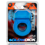Oxballs Glowdick LED Cockring Blue Ice in packaging, showcasing bright blue color and ergonomic design.