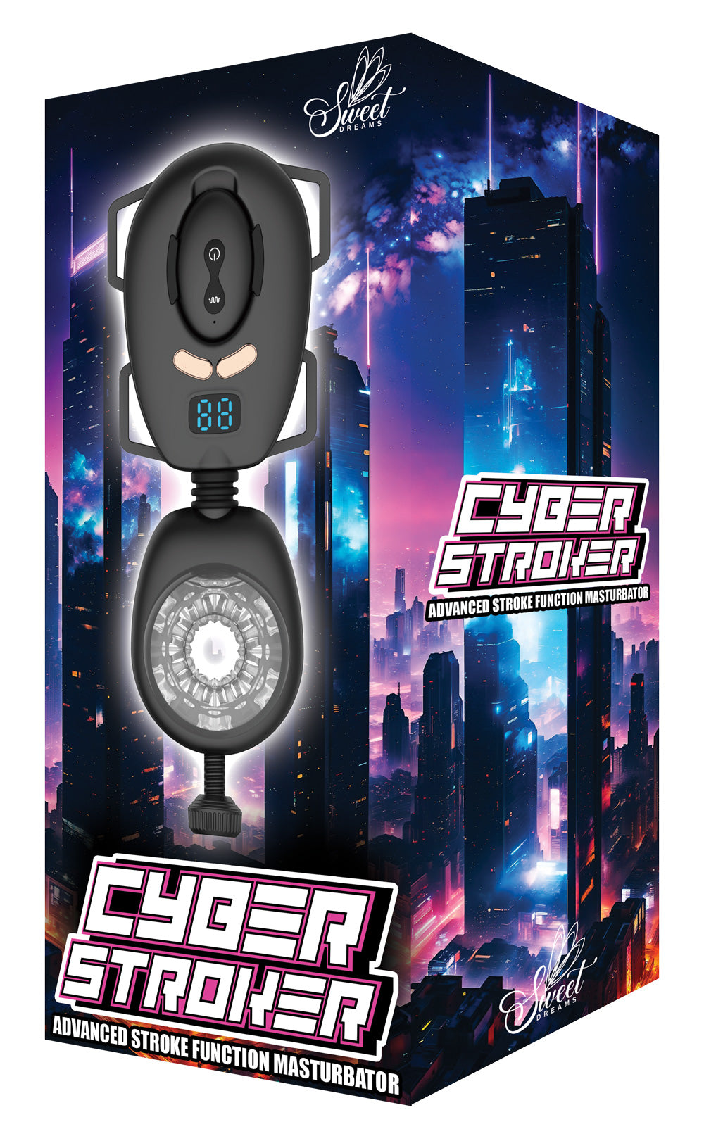 Cyber Stroker Advanced Tech Masturbator packaging featuring advanced stroke function and innovative design.