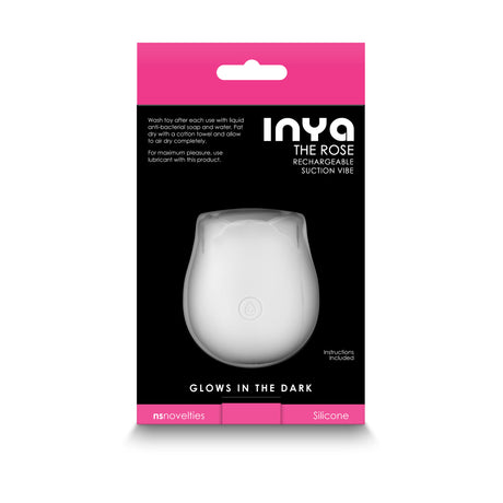 Inya the Rose Glow in the Dark Suction White packaging featuring a sleek design for air pulse stimulation.