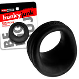 Oxballs Expander Slimmer Scoop Style Cockring Black Fog with packaging and smooth texture.