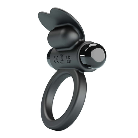 Pretty Love Debonaire Vibrating Rabbit Cock Ring Black featuring a sleek design and clitoral stimulation feature.