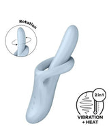 Satisfyer Heat Flex 4 Warming Rabbit Vibrator Blue with dual stimulation features and rotation.