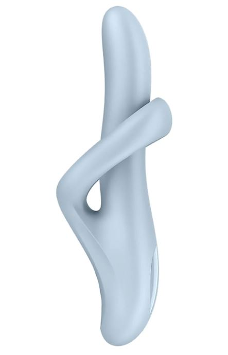 Satisfyer Heat Flex 4 Warming Rabbit Vibrator Blue showcasing its ergonomic dual-stimulation design.
