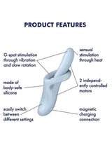 Satisfyer Heat Flex 4 Warming Rabbit Vibrator Blue features G-spot stimulation, body-safe silicone, and magnetic charging connection.