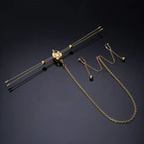 UPKO Double Bar Vibration Nipple Clamps with Clitoral Chain Accessories Set on black background