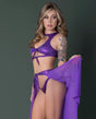 Glimmer Crop Top Skirt Tanga Metallic Purple L XL three-piece dancewear set showcasing a vibrant purple design.